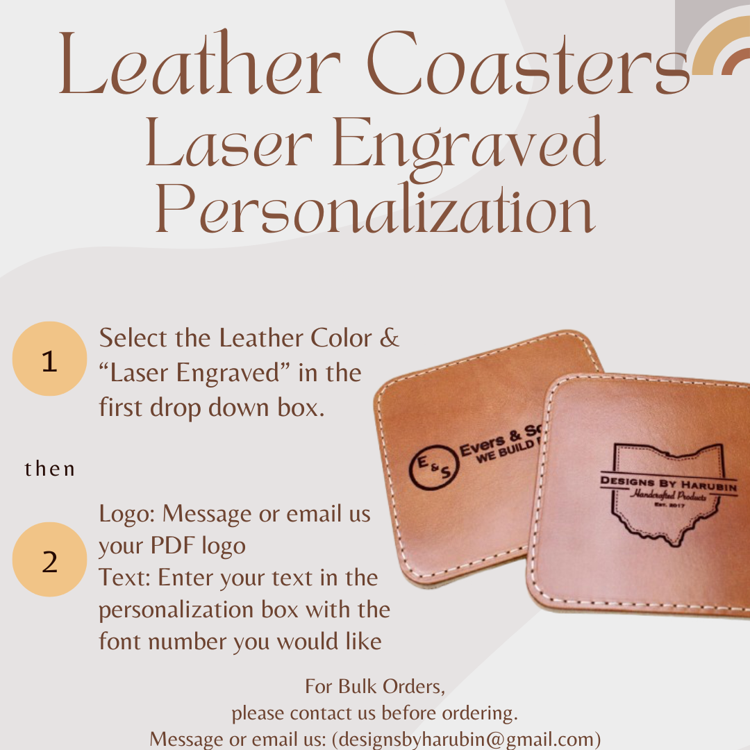 Leather Coasters - Laser Engraved Personalization (Square)
