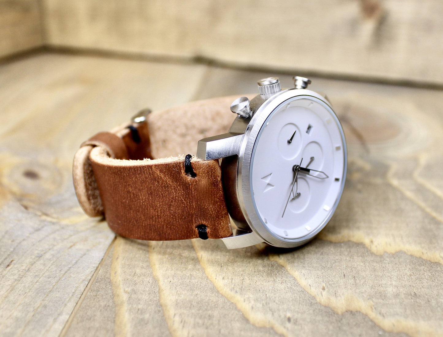 English Tan Leather Standard Spring Bar Watch Band made with Black Thread - Designs By Harubin. Burgundy Leather Watch Band. Spring Bar leather watch strap. handmade leather watch band. Wickett and Craig leather watch band. 3rd anniversary leather gift. leather watch band for men or women.
