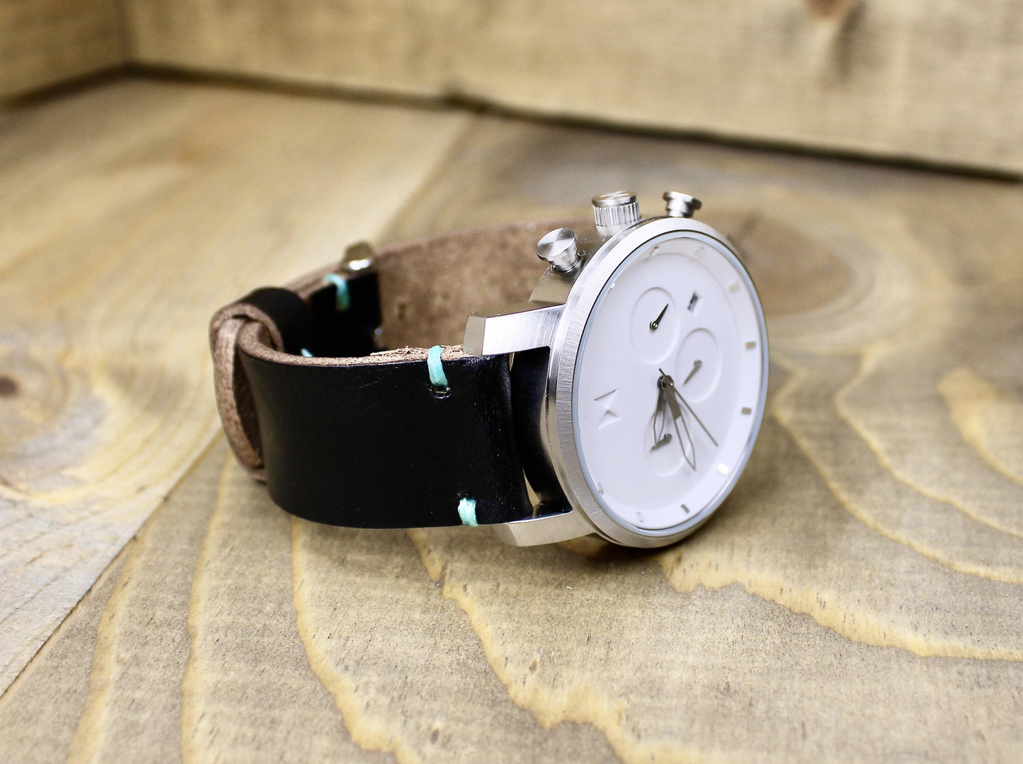 Black Leather Watch Band. Horween Leather Watch Band. 18mm, 20mm, 22mm, 24mm pin watch band. Leather watch band for women or men. 3rd anniversary gift for men. Leather Accessory Watch Band.