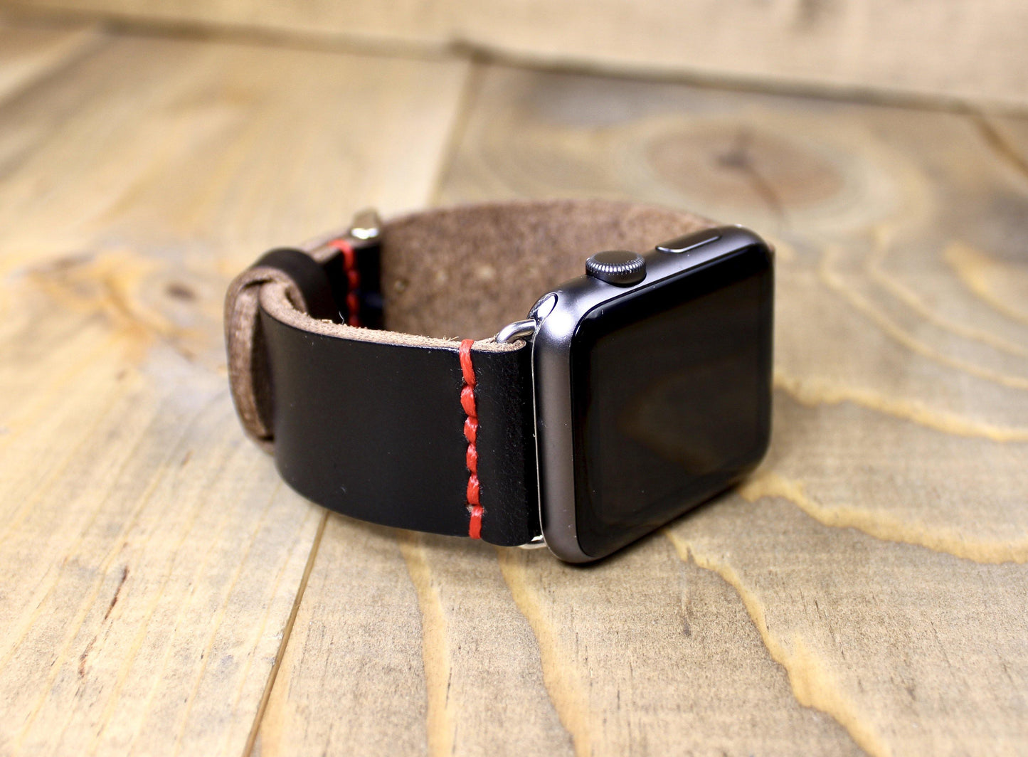 Black Leather Apple Watch Band. Handmade Leather Apple Watch Strap. 38mm, 40mm, 41mm, 42mm. 44mm, 45mm leather Apple Watch band. Leather watch band for women or men. 3rd anniversary leather gift.