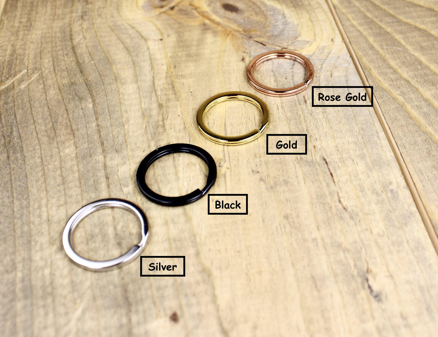 Silver, Black, Gold and Rose Gold Keyring Colors
