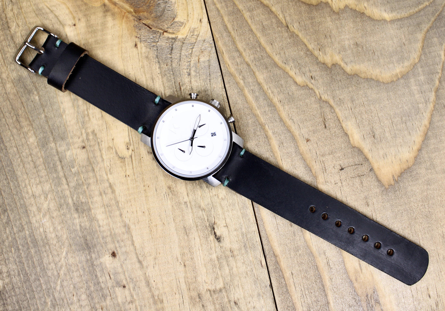 Black Leather Watch Band. Horween Leather Watch Band. 18mm, 20mm, 22mm, 24mm pin watch band. Leather watch band for women or men. 3rd anniversary gift for men. Leather Accessory Watch Band.