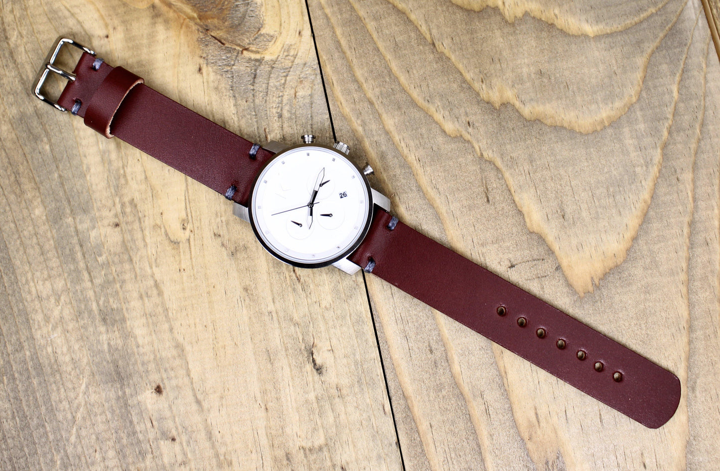 Burgundy Leather Watch Band. Spring Bar leather watch strap. handmade leather watch band. Wickett and Craig leather watch band. 3rd anniversary leather gift. leather watch band for men or women.