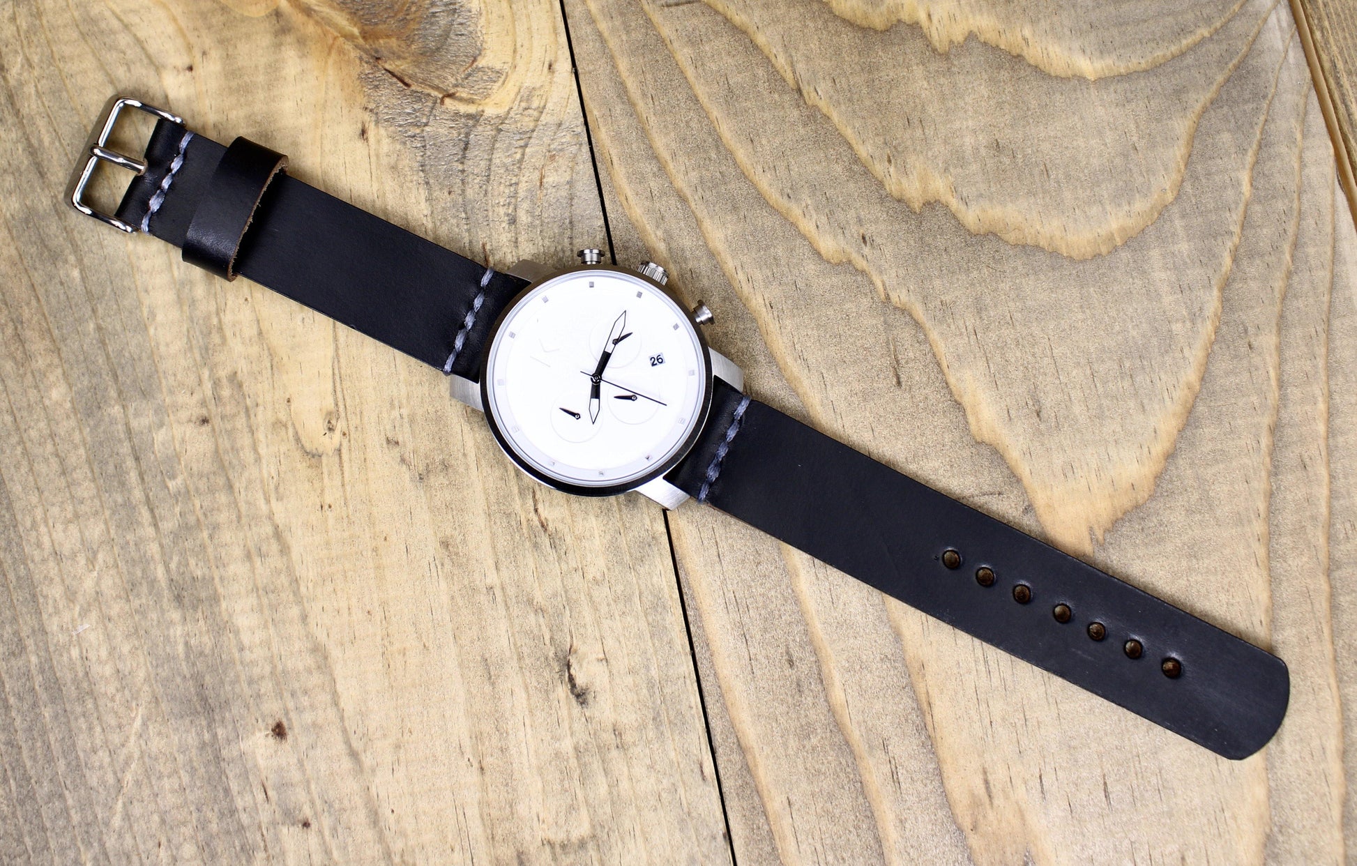 Black Leather Watch Band. Horween Leather Watch Band. 18mm, 20mm, 22mm, 24mm pin watch band. Leather watch band for women or men. 3rd anniversary gift for men. Leather Accessory Watch Band.