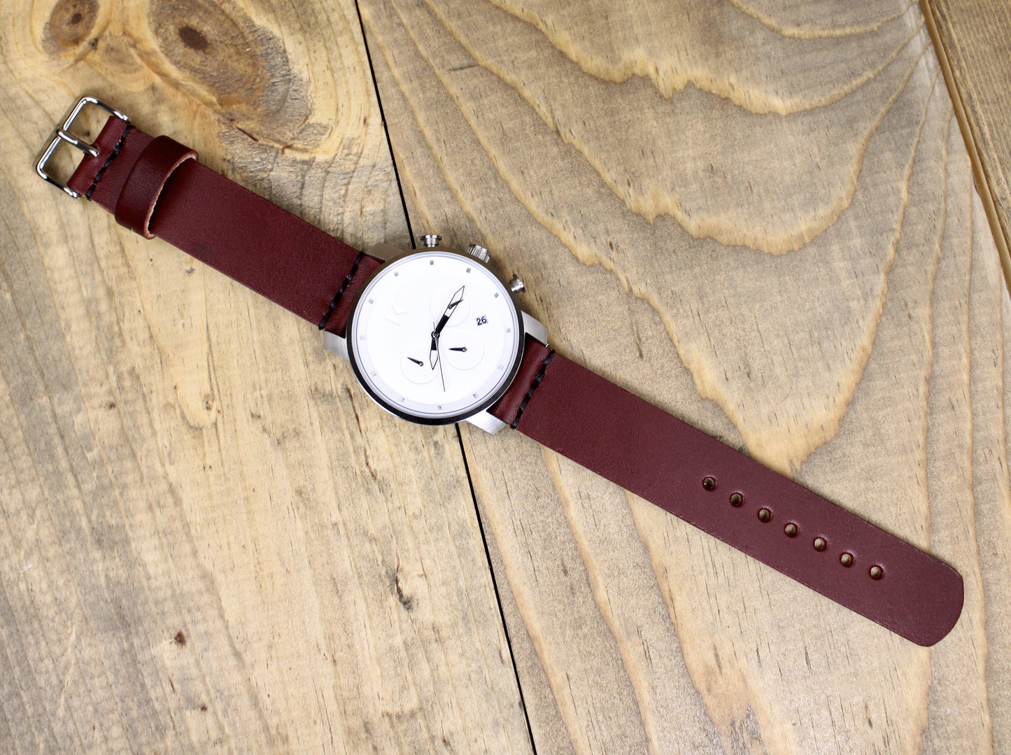 Burgundy Leather Watch Band. Spring Bar leather watch strap. handmade leather watch band. Wickett and Craig leather watch band. 3rd anniversary leather gift. leather watch band for men or women.