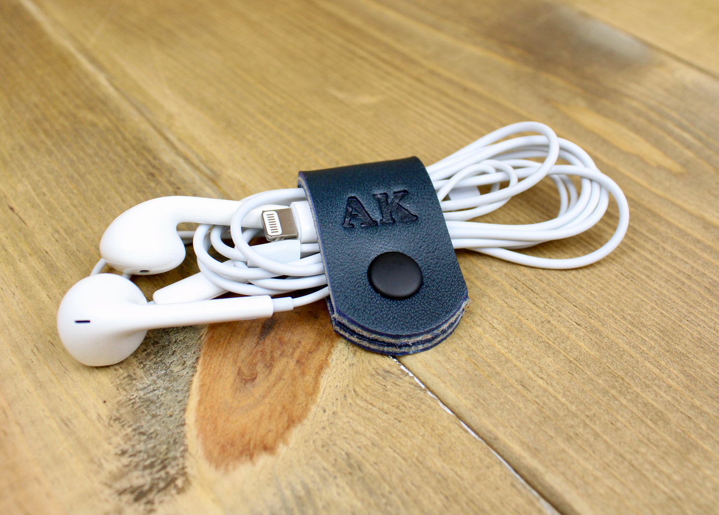 Navy Blue Leather cord organizers. Leather Cord Organizers. Leather Accessories. 3rd anniversary leather gift for men or women. Leather cord tacos. Leather cord wraps. Personalized leather cord wraps. handmade leather cord organization.