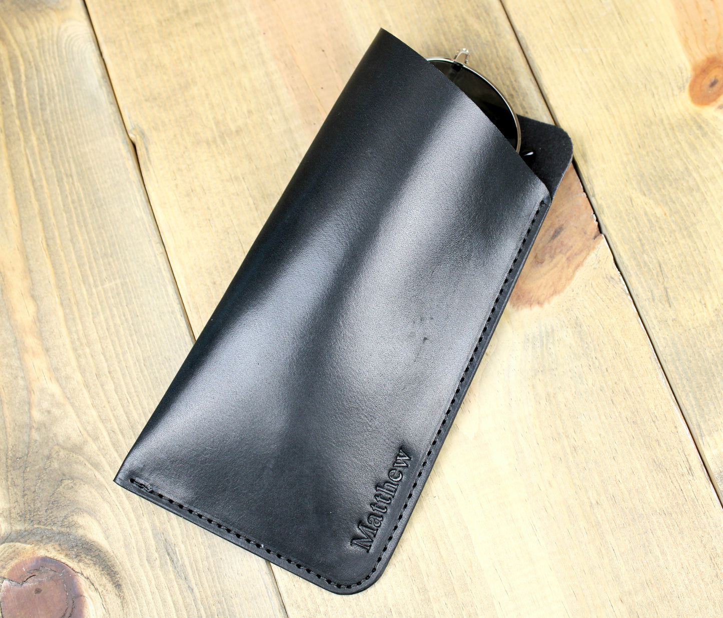 handmade leather glasses sleeve with personalization. leather glasses case for men or women. 3rd anniversary gift for men