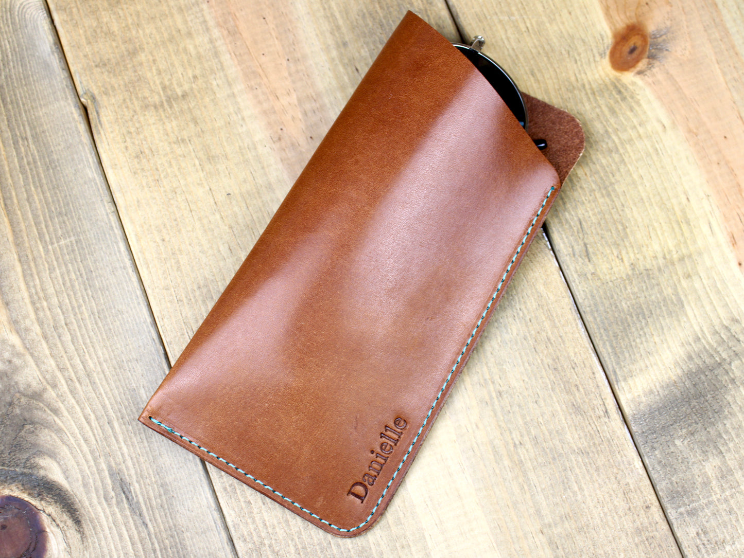 handmade leather glasses sleeve with personalization. leather glasses case for men or women. 3rd anniversary gift for men