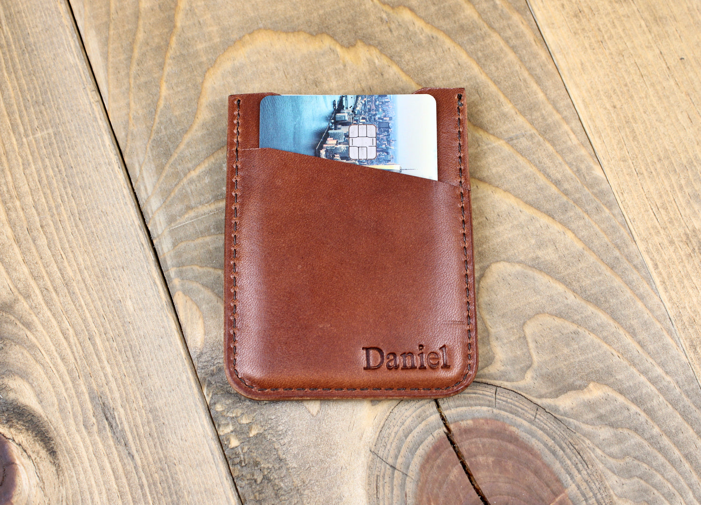 Handmade leather card sleeve with personalization. Leather wallet for men. Slim leather wallet. front pocket leather wallet.