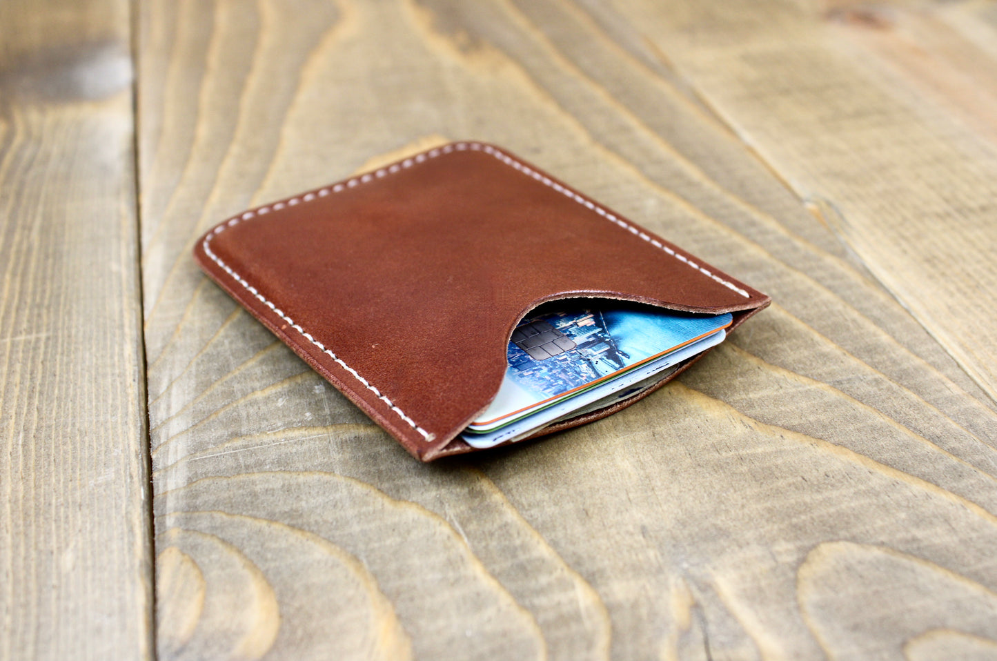 Handmade leather card sleeve with personalization. Leather wallet for men. Slim leather wallet. front pocket leather wallet.