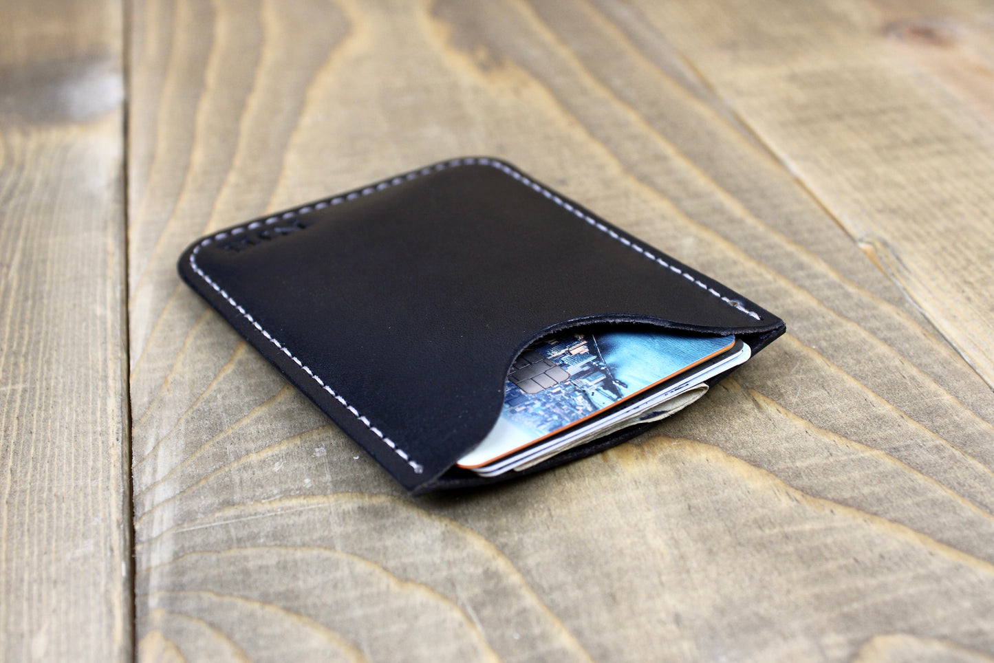 Handmade leather card sleeve with personalization. Leather wallet for men. Slim leather wallet. front pocket leather wallet.