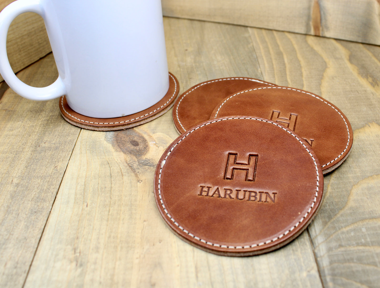 Leather Coasters set of 4. 4 pack coasters. handmade coasters. gift for men. 3rd anniversary gift. leather gift men. coasters handmade. round coasters. personalized coasters.