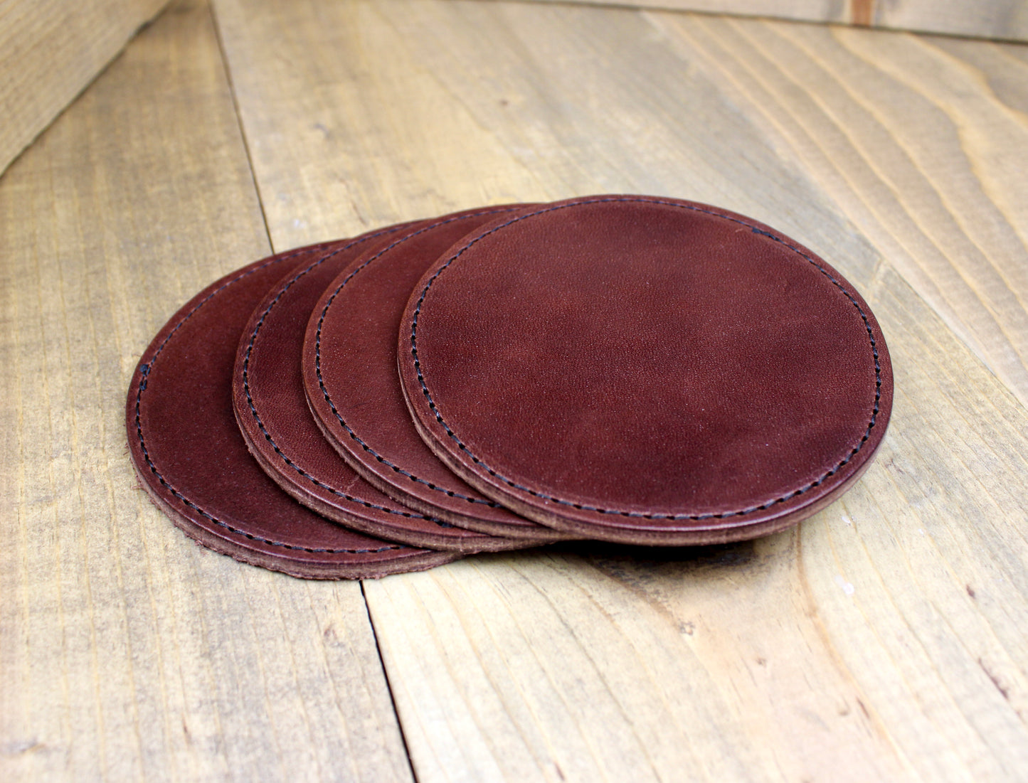 Chocolate Leather Coasters set of 4. 4 pack coasters. handmade coasters. gift for men. 3rd anniversary gift. leather gift men. coasters handmade. round coasters. personalized coasters.