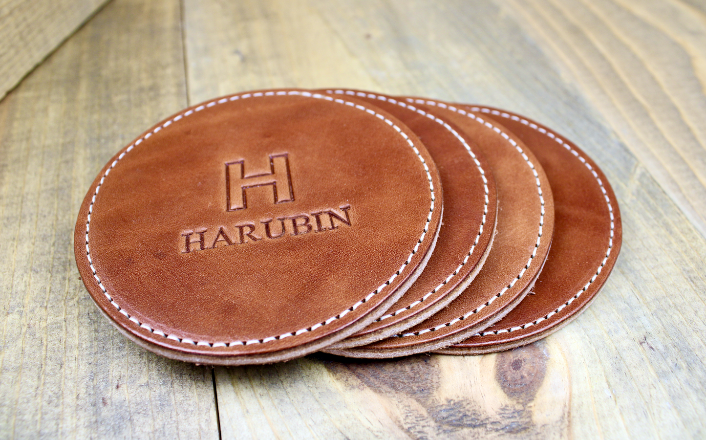 Buck Brown Leather Coasters set of 4. 4 pack coasters. handmade coasters. gift for men. 3rd anniversary gift. leather gift men. coasters handmade. round coasters. personalized coasters.