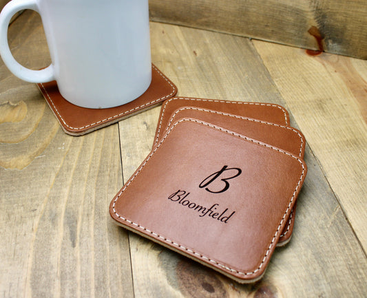 Leather Coasters - Laser Engraved Personalization (Square)