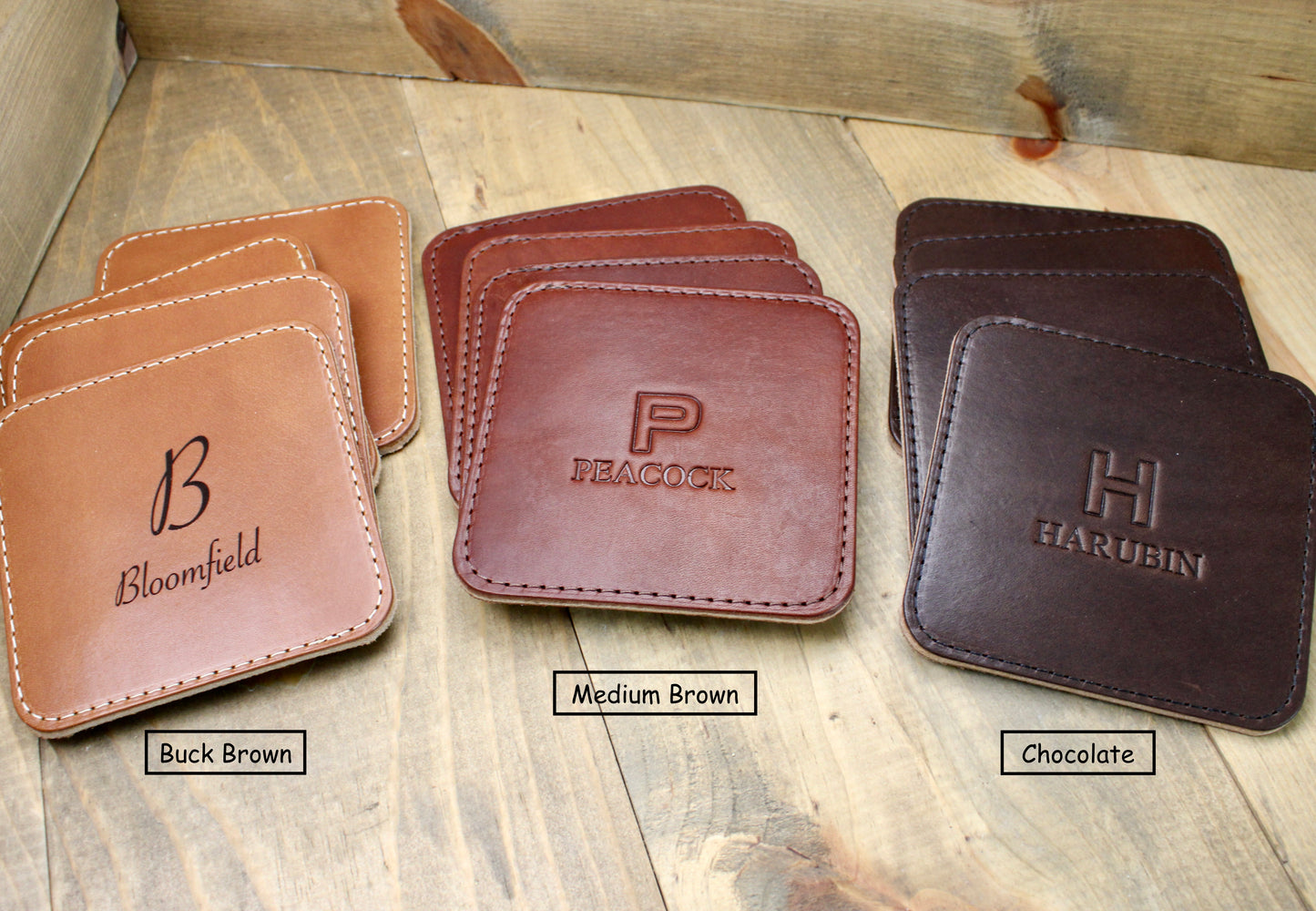 Leather Coasters - Stamped Personalization (Square)