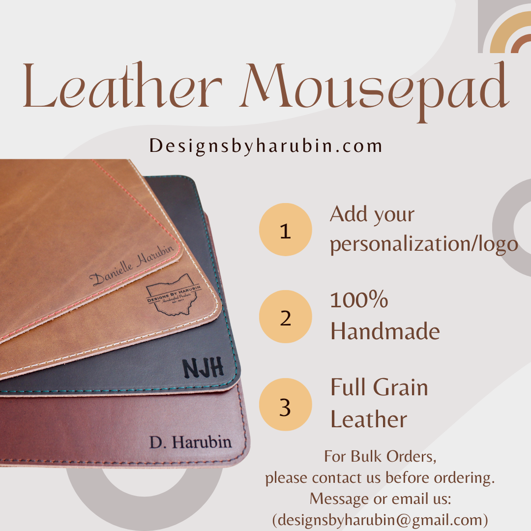 Leather mousepad description. Add your personalization/logo, 100% handmade, Full Grain Leather