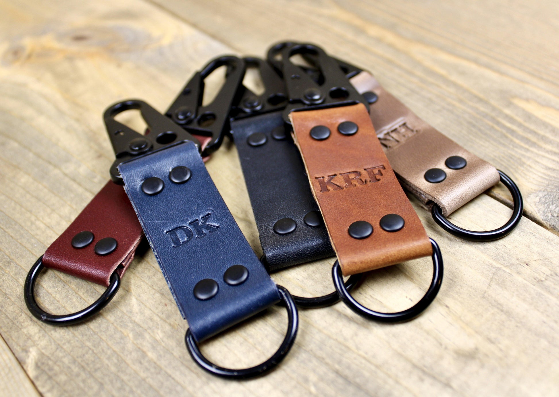 Mini Stoned Oil Leather HK Belt Clip Keychain Key Holder Black