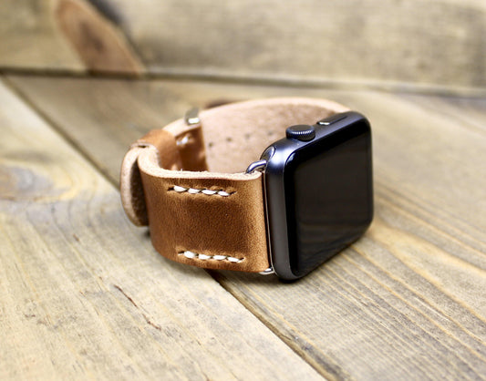 English Tan Leather Apple Watch Band made with Silver Adapters and Cream Thread. Burgundy Leather Apple Watch Band. Handmade Leather Apple Watch Strap. 38mm, 40mm, 41mm, 42mm. 44mm, 45mm leather Apple Watch band. Leather watch band for women or men. 3rd anniversary leather gift. Leather Accessory for Men. Leather gift for men or women. Leather watch strap for husband.