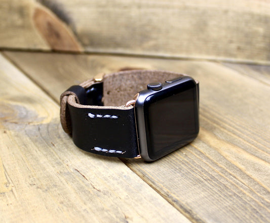 Black Leather Apple Watch Band. Handmade Leather Apple Watch Strap. 38mm, 40mm, 41mm, 42mm. 44mm, 45mm leather Apple Watch band. Leather watch band for women or men. 3rd anniversary leather gift. Leather Accessory for Men. Leather gift for men or women. Leather watch strap for husband.