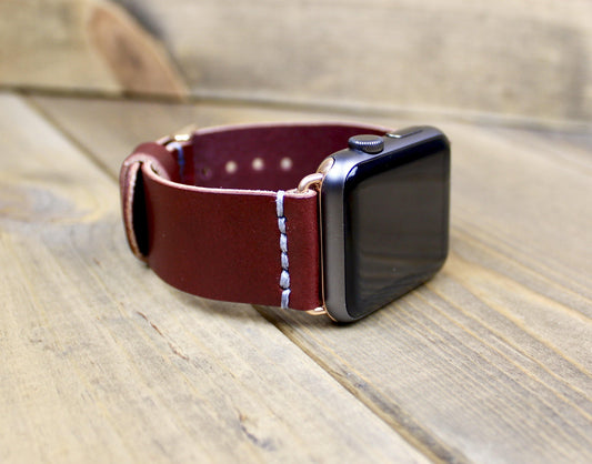 Burgundy Leather Apple Watch Band. Handmade Leather Apple Watch Strap. 38mm, 40mm, 41mm, 42mm. 44mm, 45mm leather Apple Watch band. Leather watch band for women or men. 3rd anniversary leather gift. Leather Accessory for Men. Leather gift for men or women. Leather watch strap for husband.