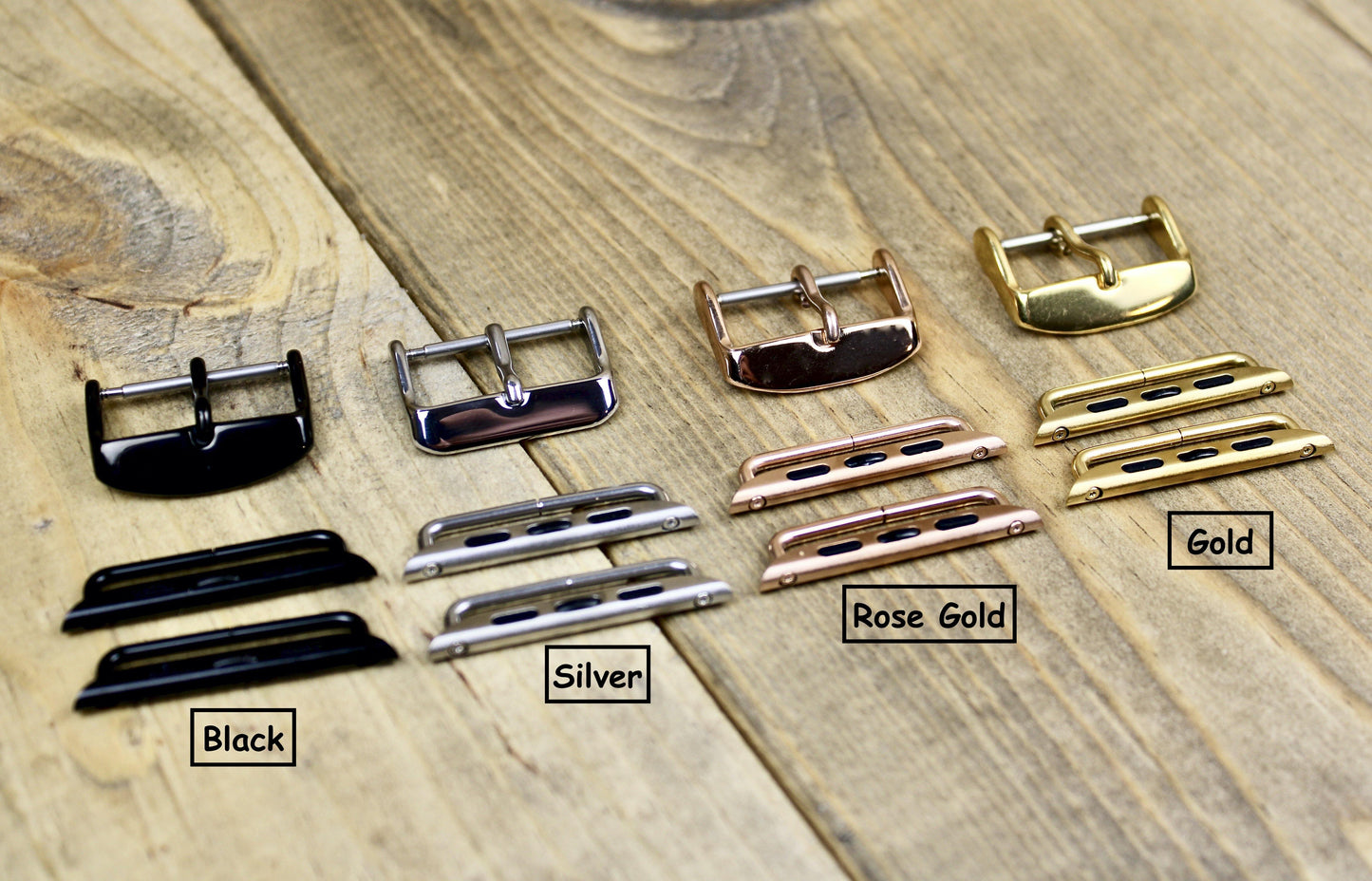 Black, Silver, Rose Gold, and Gold Apple Watch Adapters