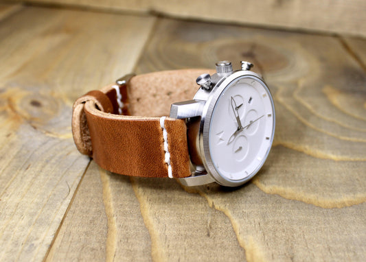 English Tan Spring Bar Leather Watch Band Handmade by Designs By Harubin. Burgundy Leather Watch Band. Spring Bar leather watch strap. handmade leather watch band. Wickett and Craig leather watch band. 3rd anniversary leather gift. leather watch band for men or women. 