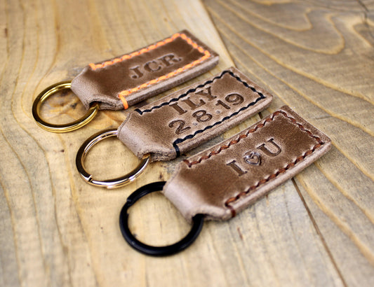 Brown Leather Keychains Different Thread Colors and Personalization