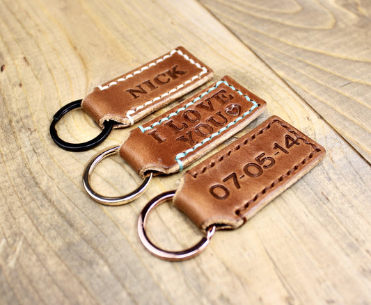 Buck Brown leather keychains with 3 different keyrings and 3 different thread choices. 