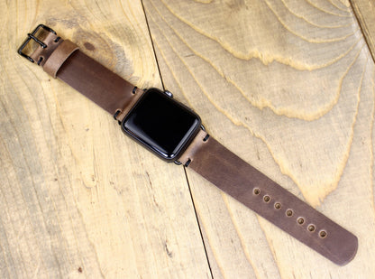 Brown Horween Leather Apple Watch Band. Handmade Leather Apple Watch Strap. 38mm, 40mm, 41mm, 42mm. 44mm, 45mm leather Apple Watch band. Leather watch band for women or men. 3rd anniversary leather gift. Leather Accessory for Men. Leather gift for men or women. Leather watch strap for husband.