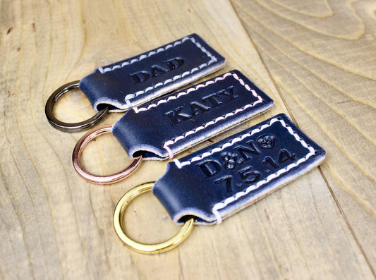 3 Different Navy Blue Leather Keychains 
