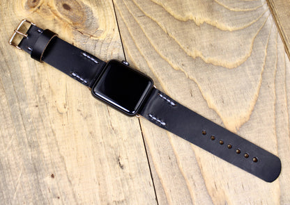 Black Leather Apple Watch Band. Handmade Leather Apple Watch Strap. 38mm, 40mm, 41mm, 42mm. 44mm, 45mm leather Apple Watch band. Leather watch band for women or men. 3rd anniversary leather gift. Leather Accessory for Men. Leather gift for men or women. Leather watch strap for husband. Horween Leather Watch Band 