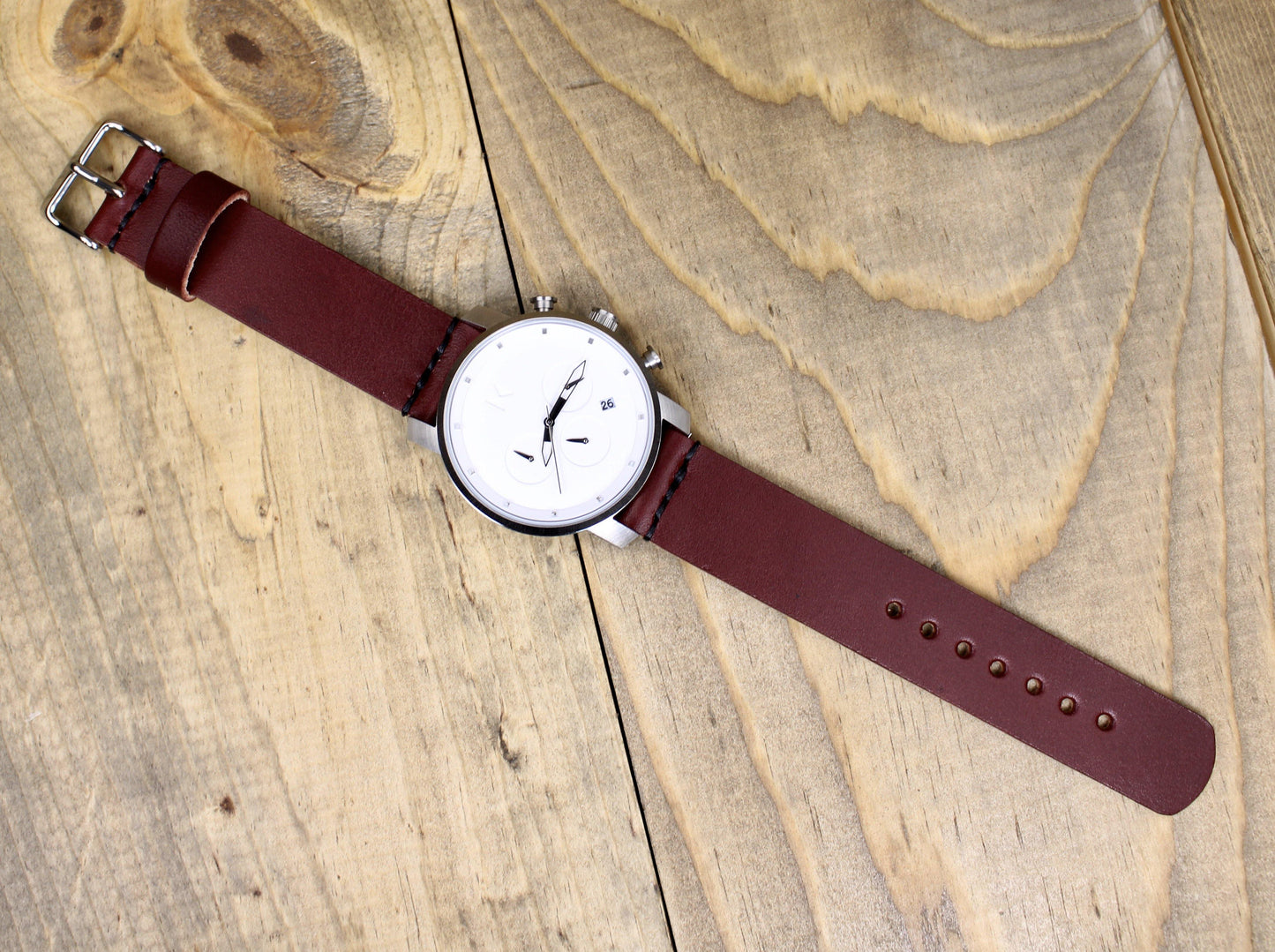 Burgundy Leather Watch Band. Spring Bar leather watch strap. handmade leather watch band. Wickett and Craig leather watch band. 3rd anniversary leather gift. leather watch band for men or women. 
