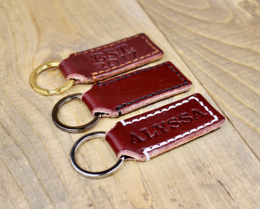 3 Different Burgundy Leather Keychains