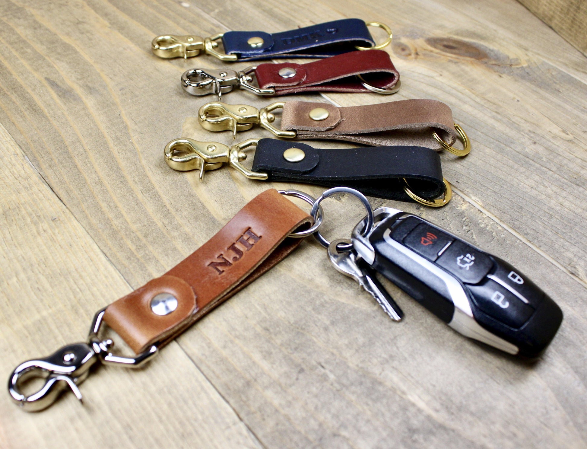 Designs by Harubin Navy Blue Leather Keychain Space Gray / Gray