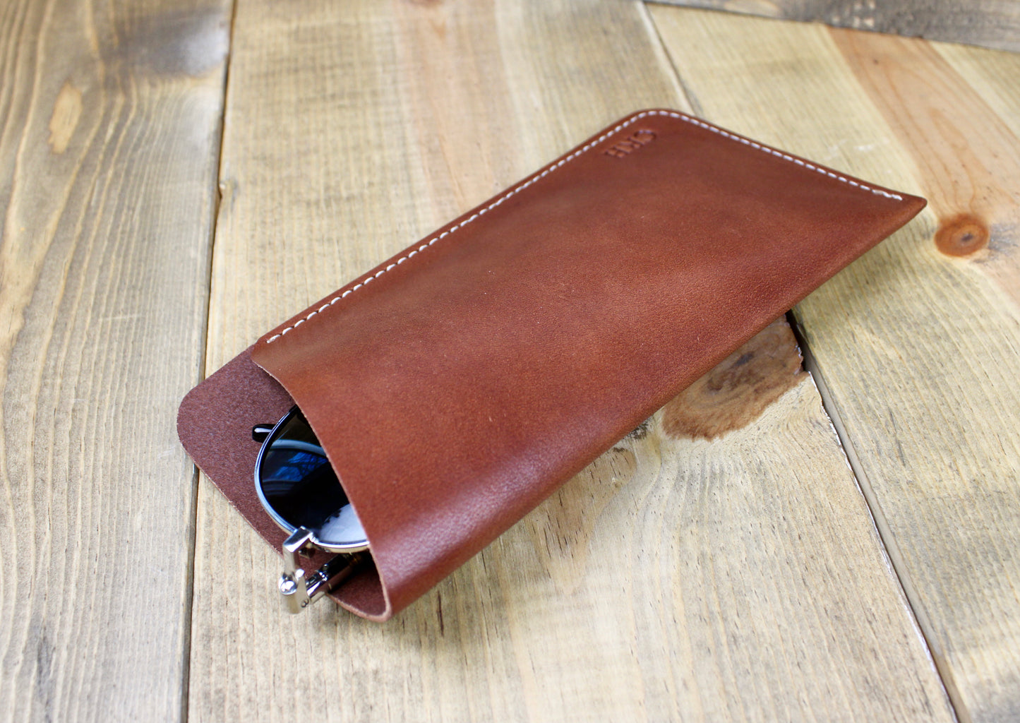 handmade leather glasses sleeve with personalization. leather glasses case for men or women. 3rd anniversary gift for men