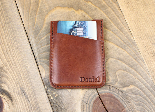 Handmade leather card sleeve with personalization. Leather wallet for men. Slim leather wallet. front pocket leather wallet. 