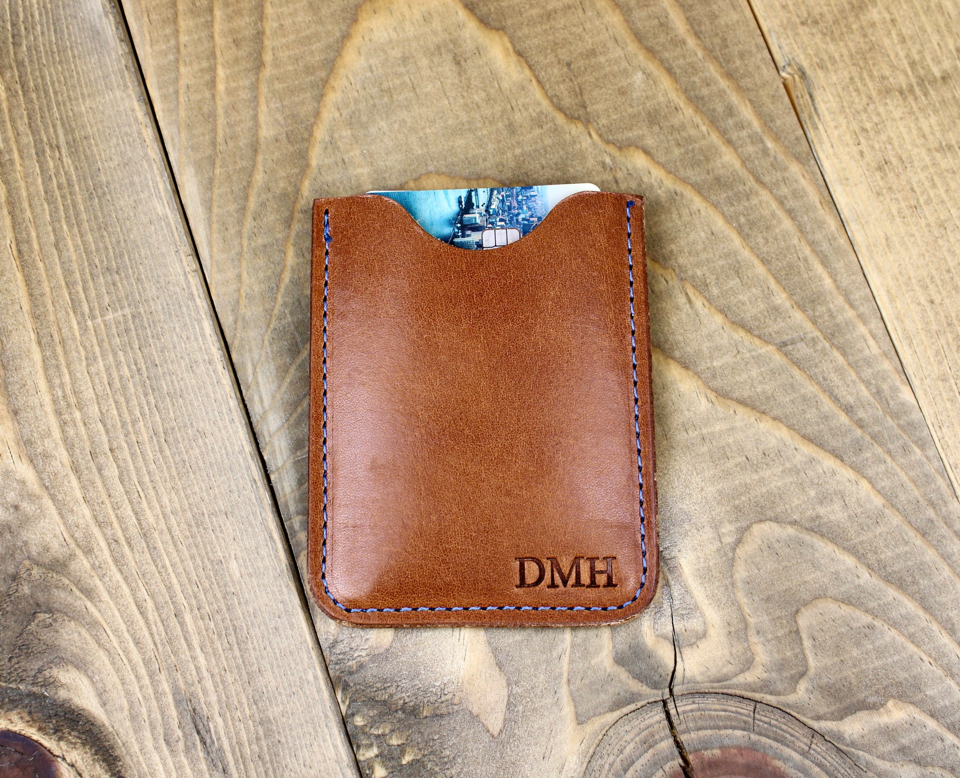 Handmade Leather Card Sleeve | Made in USA Blue Handmade Leather Card Sleeve | Made in USA Blue