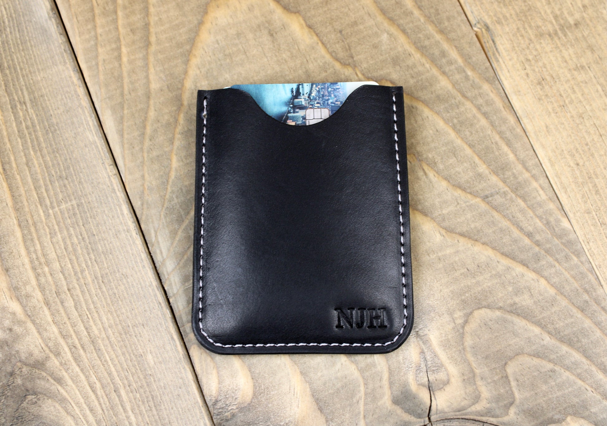 Handmade Leather Card Sleeve | Made in USA Navy Blue Handmade Leather Card Sleeve | Made in USA Navy Blue