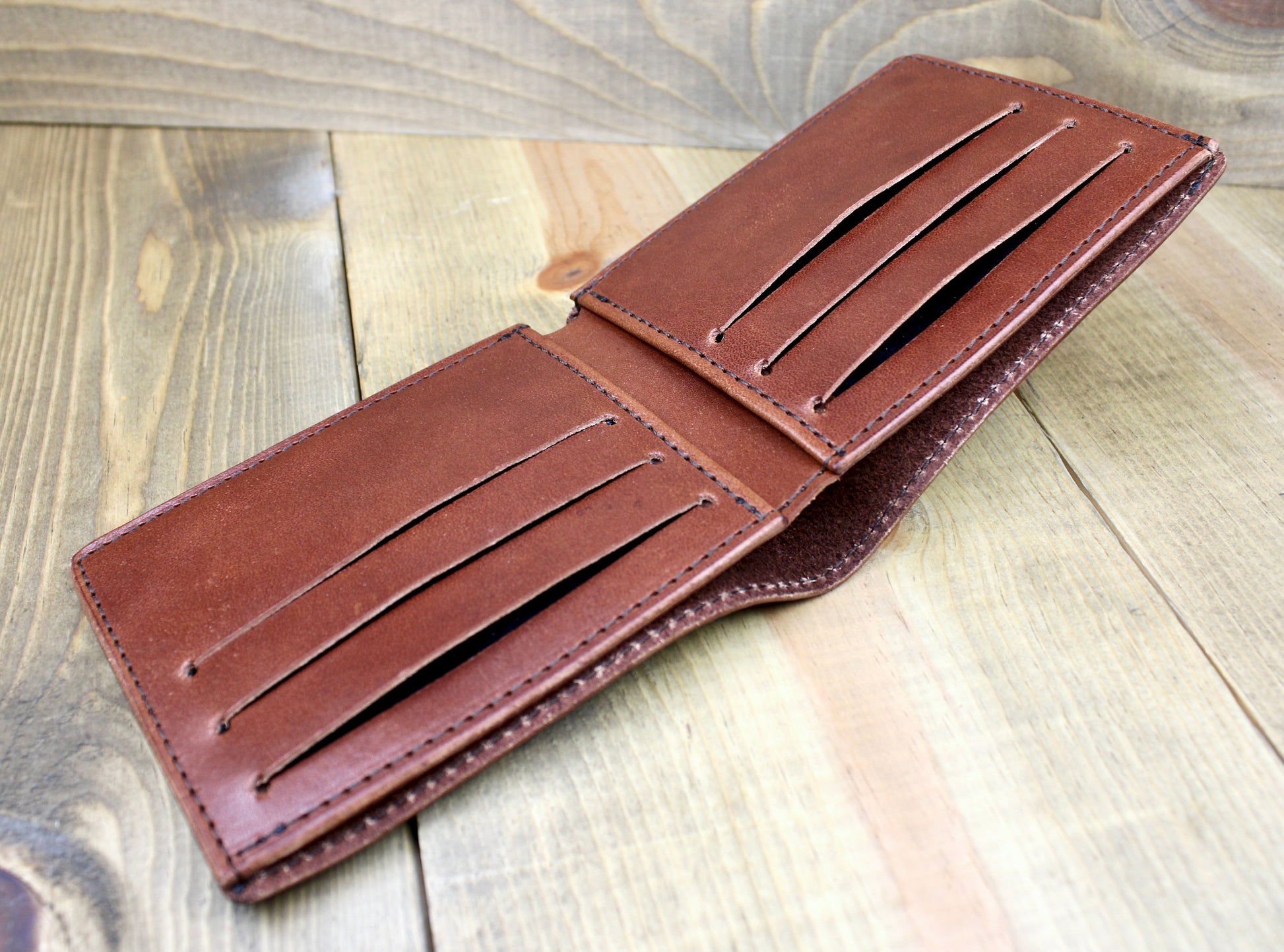 Monogrammed Leather Wallet Handmade Classic Bifold Wallet 