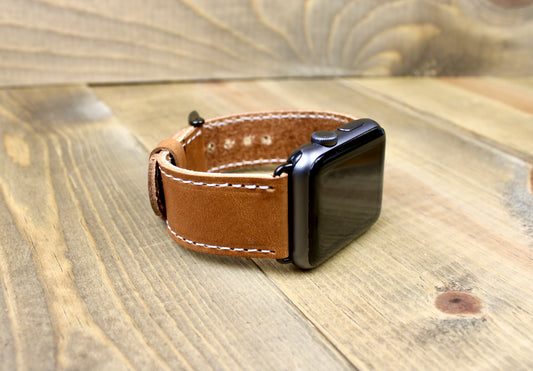 Handmade leather Apple Watch band. leather watch strap. classic wrap strap. mens leather watch band