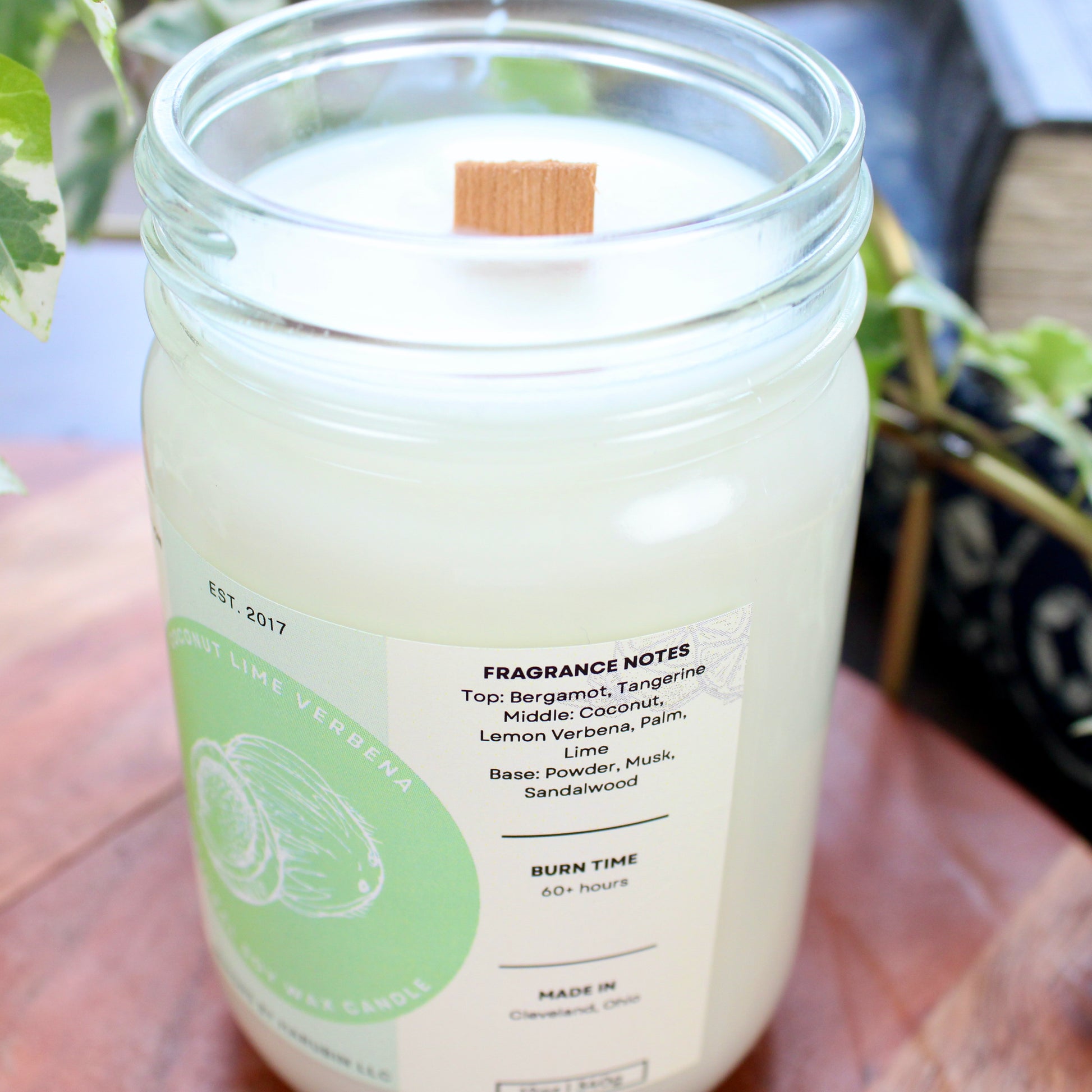 Coconut Lime Verbena - Scented Natural Soy Wax Candle - 16 Oz Mason Jar