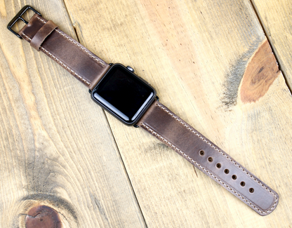 handmade leather Apple Watch band. traditional leather watch band. classic watch band. Apple Watch 45mm, 44mm, 42mm ,41mm, 40mm, 38mm watch band